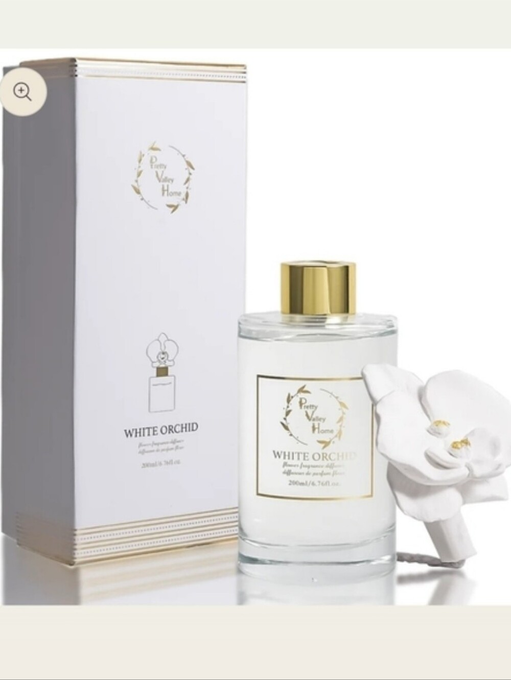 NIB White Orchid Ceramic Flower Fragrance Diffuser Set 4oz - Picture 2 of 6